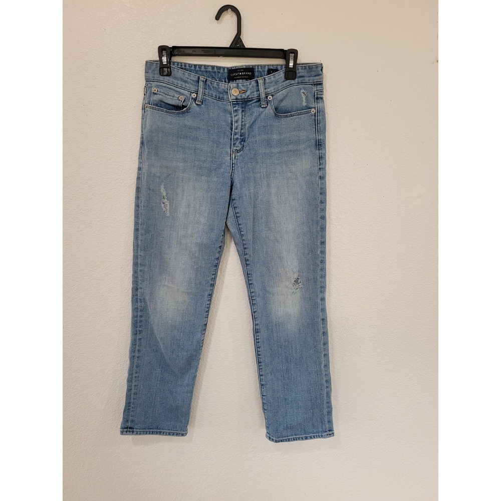 Lucky Brand Sweet Crop Jeans Womens 8 Light Wash Distressed Straight Leg #25
